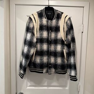 Boohoo Black and Cream Plaid Bomber Jacket